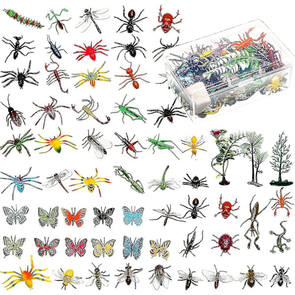 75 delar leksaksfigurer med insekter, blandade leksaksfigurer med insekter, realistiska insektsleksaker, slumpmässiga plastfigurer med insekter, leksaksfigurer med insekter med förvaringslåda för barn