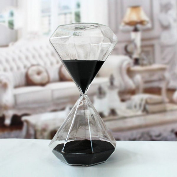 Timantin muotoinen lasinen tiimalasi - luova lahja, romanttinen, keittiö, toimisto, sisustus, joulu, syntymäpäivä 15 minuuttia musta