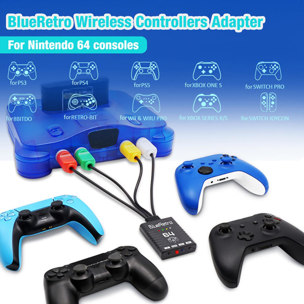 LED-indikator for trådløs kontrolladapter Ingen ventetid Bluetooth-kompatibel støtte 4 spillere spillkontrolladapter for N64 Console_da