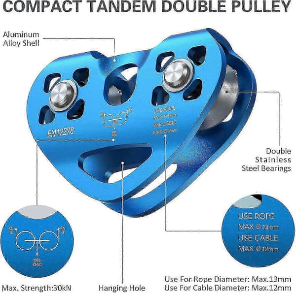 Zip Line Pulley 30KN Tandem Speed Double Pulley for 1/4 5/16 3/8 1/2 Cable 2025