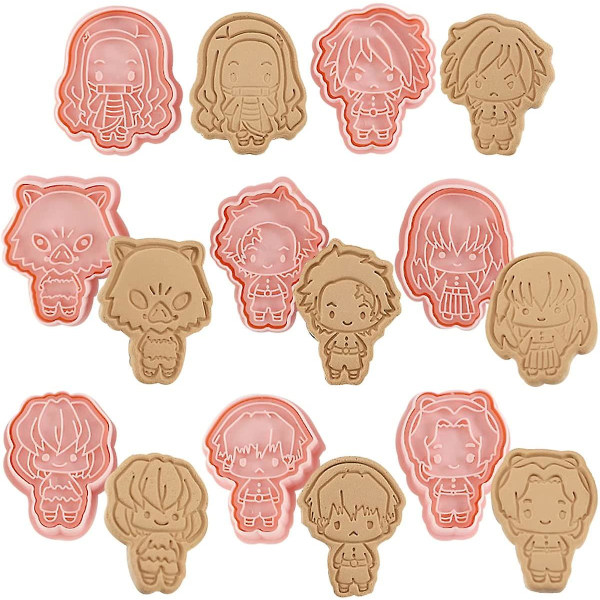 Demon Slayer Kakformar Set - Miotlsy 8 st Demon Slayer Kakformar Set Plast Kakform Fondant Press Stämplar Formar Tecknat Mönster för