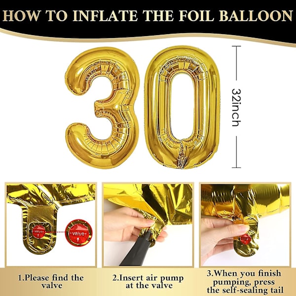 30-årsdag Dekoration, 30-års Man Kvinnor Fest Dekorationer, Grattis på Födelsedagen Girlang Ballong Svart Guld Dekoration