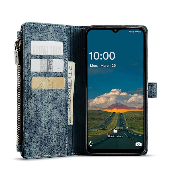 För Samsung Galaxy A13 4G/A13 5G/A04S/A04/M13 5G CaseMe C30 Multifunktionellt Telefon Läderfodral Blue