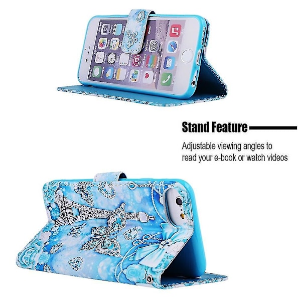 Uusi Yhteensopiva IPhonen Se 2020/ 8/ 7 Kannen Kanssa Nahka Flip Lompakko Kansi Korttipaikalla Teline Kuvio - Torni Perhonen