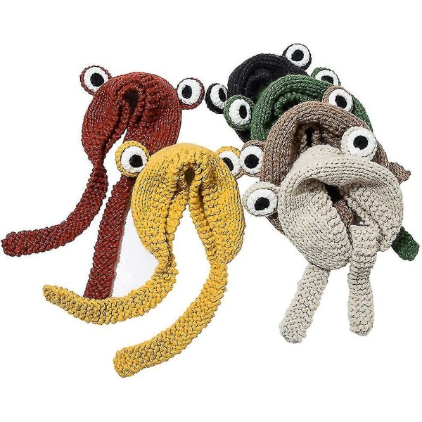 Frøhue Hæklet strikhue Udendørs Efterår Big Eye Frøstrikket Vinter Sød Ørebeskyttende Beanie Hatte Strikkede huer (grøn)