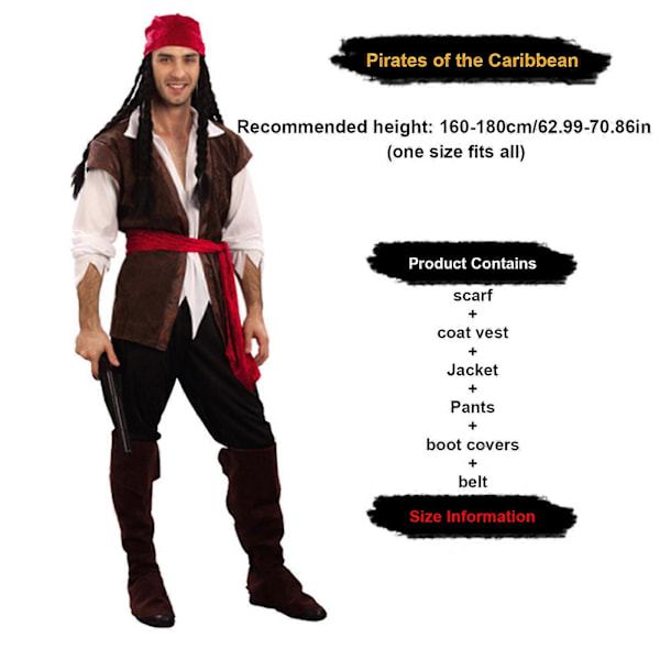 Piratdräkt i vuxenstorlek, piratklädsel för kvinnor för cosplay, inklusive skjorta som passar piratdräkt för vuxna