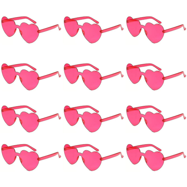 12 stk hjerteformede rammeløse briller Trendy Transparent Candy Color Eyewear For Party Favor rose red