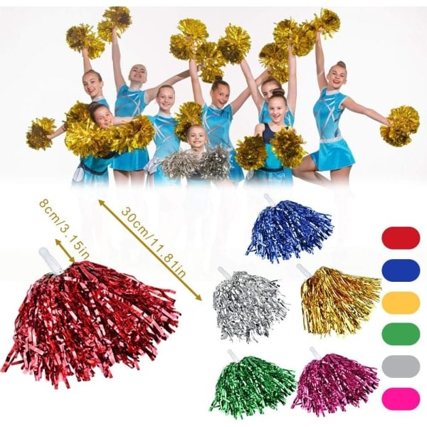 12-pakning Cheerleader Pompoms (blandede farger) Fjærlette med Metall
