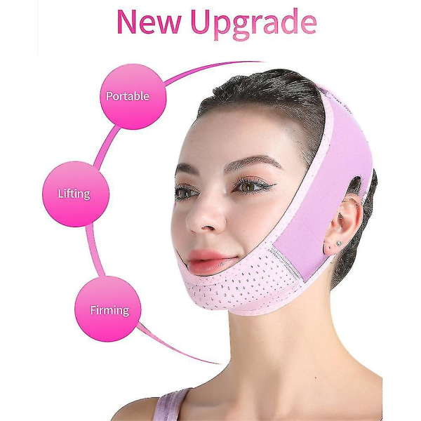 Genanvendelig V-linjemaske ansigtsslankebånd Dobbelthage-reducer A Pink Purple