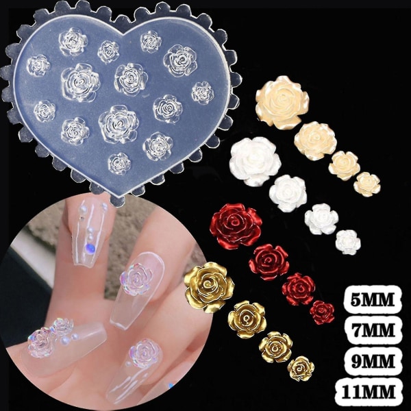 3d Rose Flower Nail Art-dekorasjoner Epoksyharpiksform Naglepynt Silikonform Gjør-det-selv-håndverk Smykkestøpeverktøy