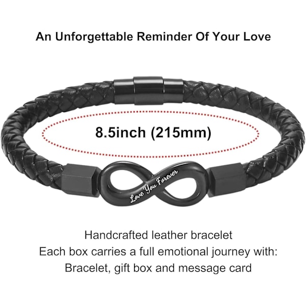 Armband till Min Man för Pojkvän Make Mäns Oändlighetsläderarmband Alla hjärtans dag Födelsedag Fars dag Julgåvor till honom Black 8.5 inch