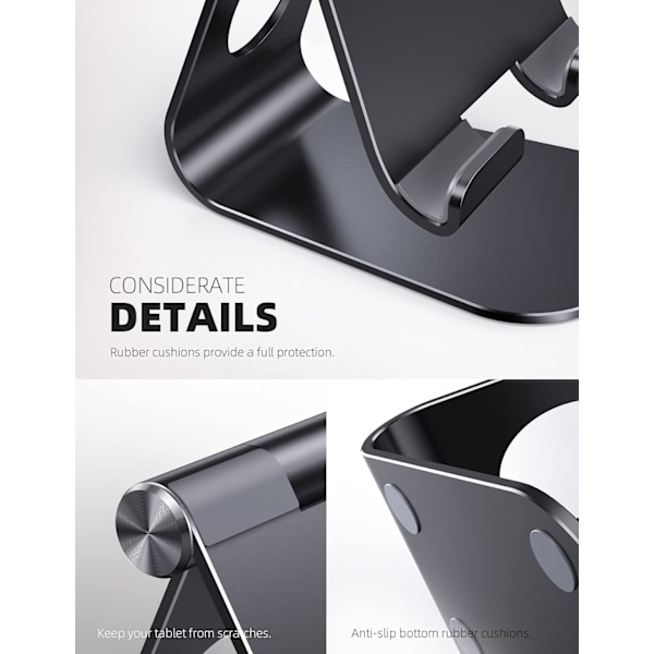 Nettbrettstativ, justerbart nettbrettstativ - universelt stativ for iPad Pro 12.9, 11, 10.5, 9.7, iPad Air mini 2, 3, 4, iPhone og andre nettbrett - svart