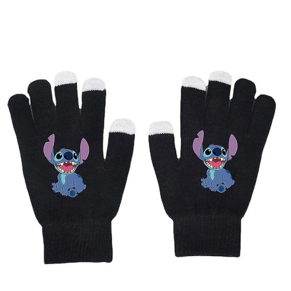 Unisex Stitch Cartoon Full Finger hansker Varm vinter trykt strikkede hansker votter C