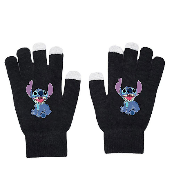 Unisex Stitch Tecknad Helfingerhandskar Varma Vinter Tryckta Stickade Vantar C