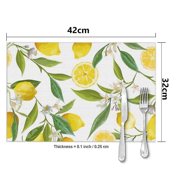 Set med 6 frukt citron blommönster placemats för matbord platsmatta i kökstillbehör Cu