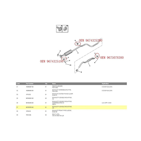 9675078380 Elastisk Fixering för Bilavgasrör För Ii Sw Ii 2013-2021 Ljuddämparfäste