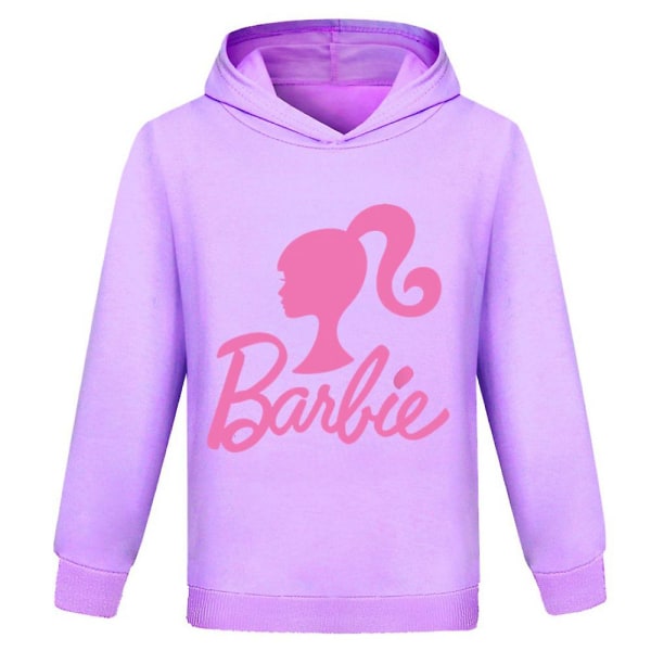 Barbie printed hoodie långärmad huvtröja Toppar Flickor Pojkar Casual Pullover Jumper Barn Födelsedagspresent Purple 9-10 Years
