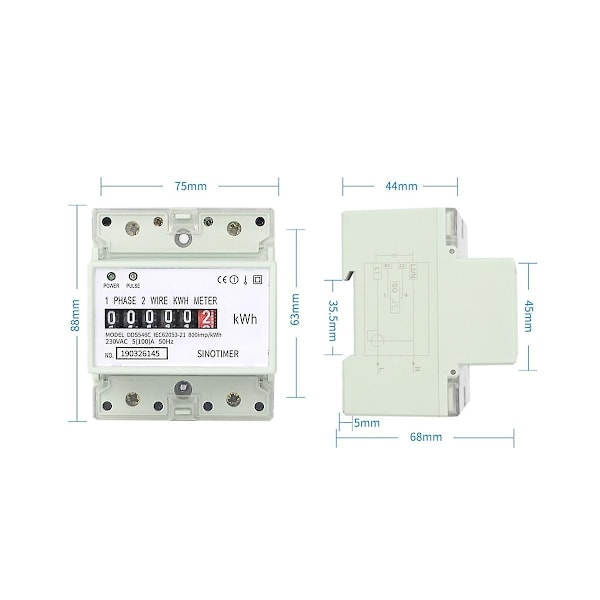 Elektrisk enfas tvåtrådig växelström 220V 100A energimätare KWh-räknare förbrukning Analog elmätare (A)