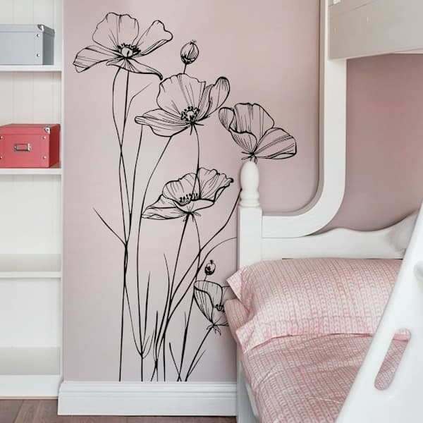 Svart Vit Blomma Väggdekaler Konstdekor för Sovrum Vardagsrum Kontor Heminredning