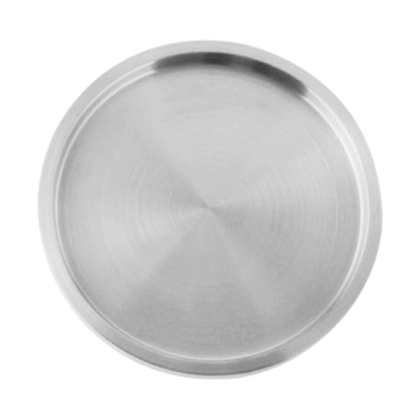 Rostfritt Stål Rund Dubbellagers Serveringsbricka Biffplatta Rostfri Multifunktionell Nötköttstallrik för Sallad Frukt Snacks Robust 32cm Silvery