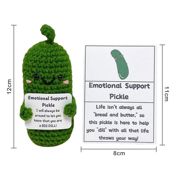 Handgjord känslomässigt stöd Inlagd gurka present med uppmuntrande kort Handgjord virkad känslomässigt stöd Pickles Stickning Docka Ornament Present A