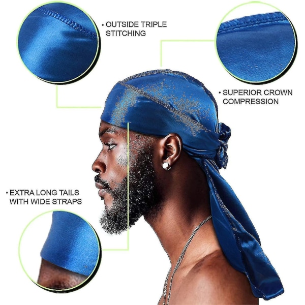 4st Silk Durag, Silk Durag för män kvinnor vågor, Silk Durag Pack Wit