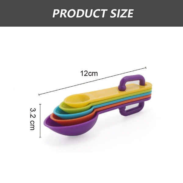 Muoviset mittalusikat, 5 muovista mittalusikkaa tasoittimella, söpöt mittakupit leivontaan (sekaväriset)
