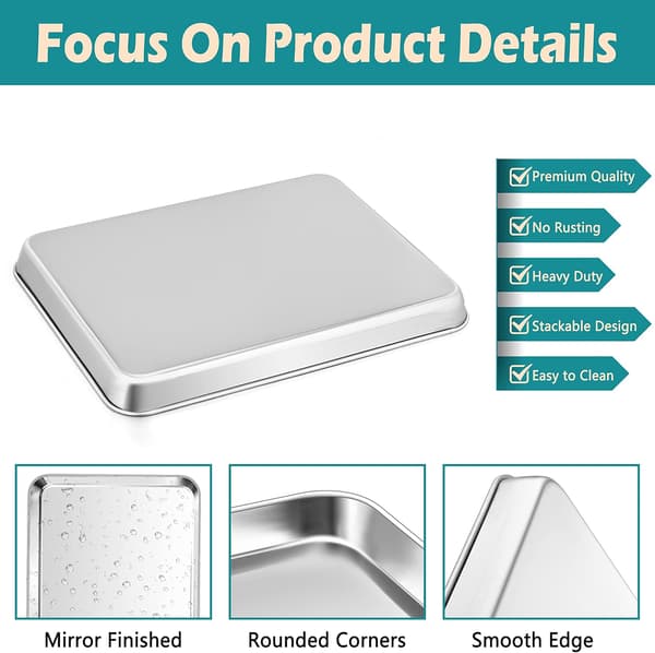 Mini stekeovnsbrett, lite stekebrett i rustfritt stål, rektangulær kakeform perfekt for baking, matlaging og servering, 23,7x17,7x2,5 cm