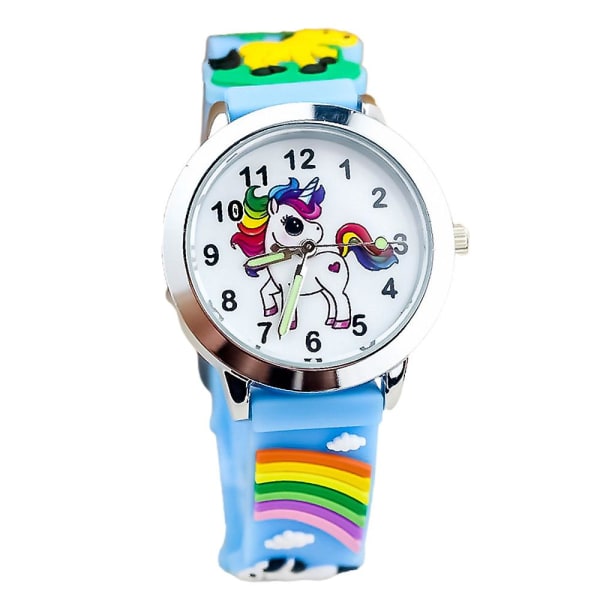 Børn Piger Silikone tegneserie Unicorn Watch Mode Quartz Armbåndsur Gaver Blue