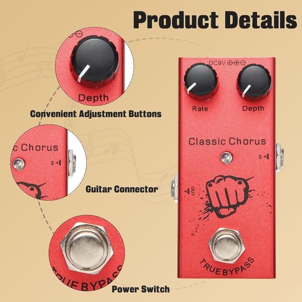 Elektrisk gitarr-effektpedal - DC 9V / Röd / Klassisk Chorus True Bypass Mini Single-effektpedal [för elgitarr & bas]