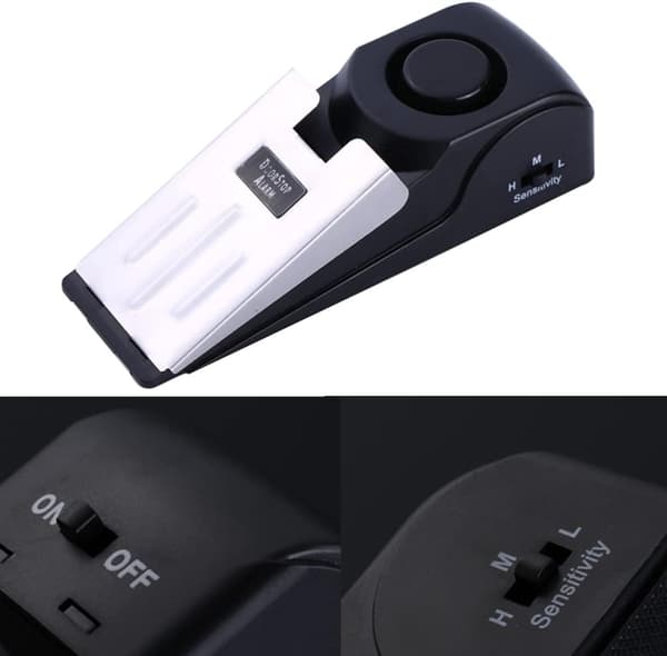Dörrstoppslarm 2-pack Svart dörrstoppslarm för hemsäkerhet (batteri ingår ej)