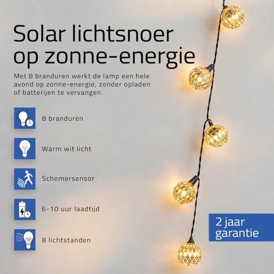 Marrakech solcellsdriven ljusslinga för utomhusbruk – 5 meter – Trädgårdsbelysning – Varmvitt ljus – Solcellsdrivna utomhuslampor – Silver