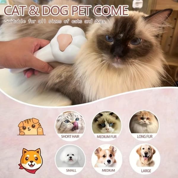 Tassformad kattborste - Skonsam fällningskam med rundade tänder för kort och långt hår, effektiv fällning och massage