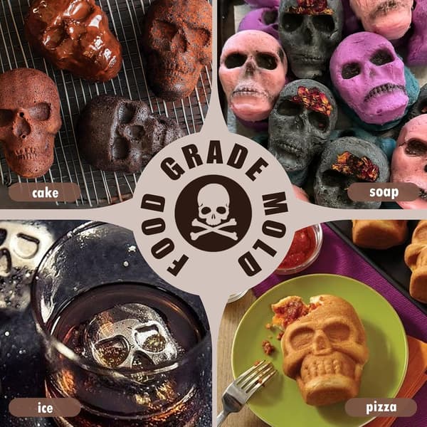 Halloween-kakform i silikon med dödskallar, 6-håls 3D-bakform med piratdödskallar, svart