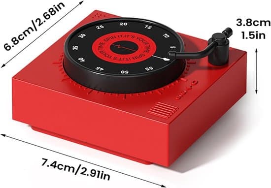 Magnetisk retro kökstimer med skivspelar-design - Mekanisk kökstimer (inga batterier krävs) - Analog timer för kök, studier och kontor