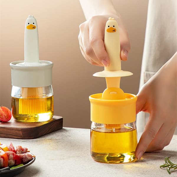 200 ml köksoljedispenser med borste, söt silikonoljeborste, BBQ-glasflaska, multifunktionell kryddbehållare present (gul) oljeborste Yellow