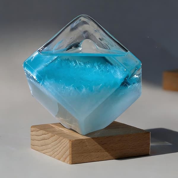 Stormglas väderprognos, 3D kub väderprognos med bas, glasbarometer heminredning