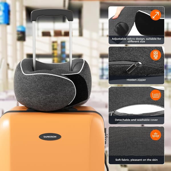 Nackkudde för flygplan, resekudde för bil i memory foam, justerbar nackkudde med öronproppar och ögonmask (mörkgrå)