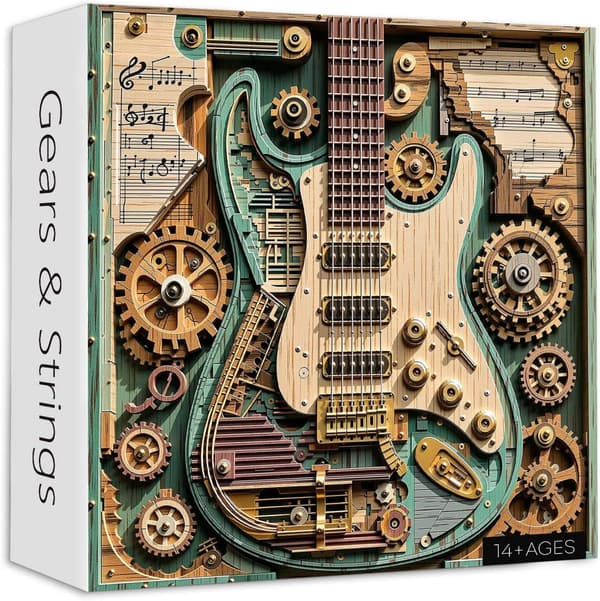 Gears & Strings 1000-bitars Steampunk Gitarrpussel, Vintage Gitarr 1000 bitar Pussel som Heminredning, 1 st