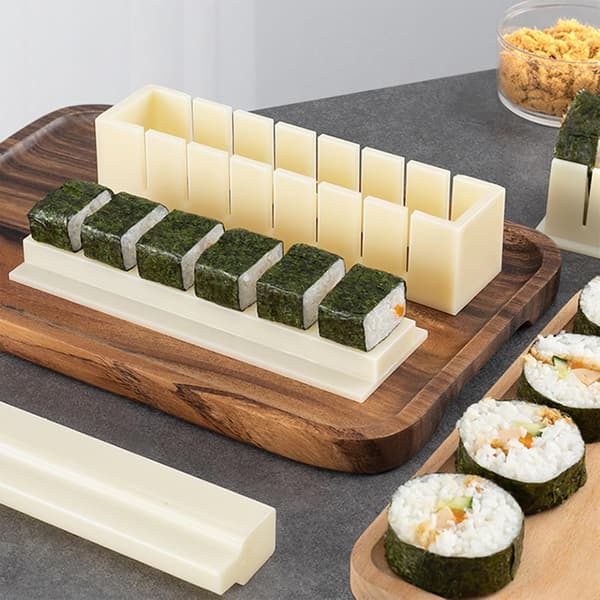 3-delat DIY Sushi-kit - Non-stick plast sushirulle & formset för sjögräsrisrullar, vit