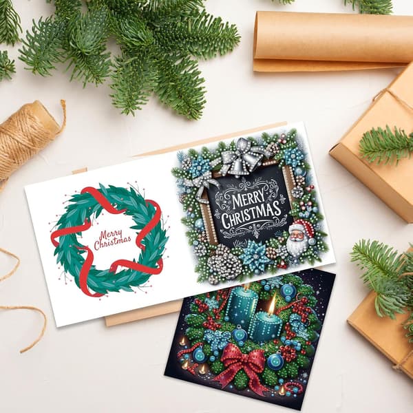 6 st julkort, DIY diamantkonstmålning gratulationskort med kuvert, specialformade diamantvälsignelsepresentvikningskortsatser