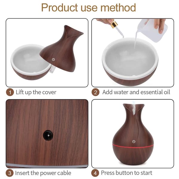Diffuser, 200 ml USB LED Ultraljudsdiffuser — Bärbar kallmistsfuktare för hem och kontor (mörk träådring)