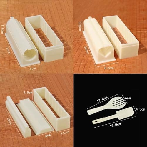 3-delat DIY Sushi-kit - Non-stick plast sushirulle & formset för sjögräsrisrullar, vit