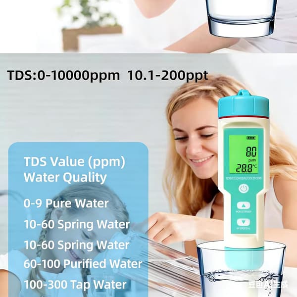 7-i-1 Vattenkvalitetstestare, Högprecision pH/ORP/TDS/EC/Salthalt/S.G/Temperaturmätare, Bärbar Digital Testpenna för Akvarium, Hydroponik & Hem