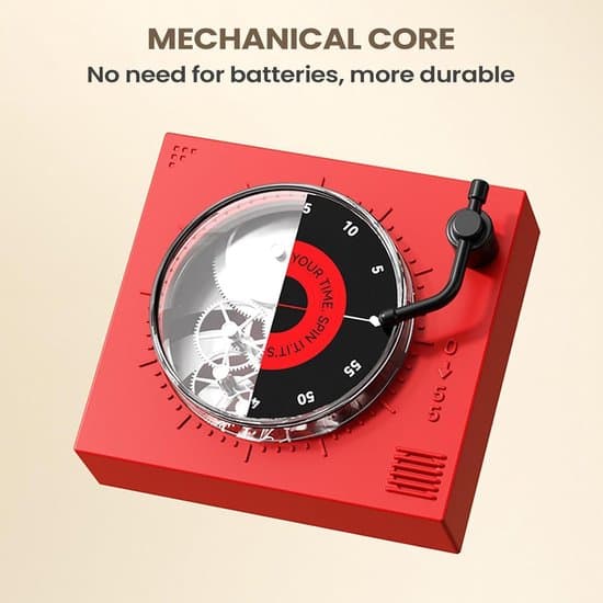 Magnetisk retro kökstimer med skivspelar-design - Mekanisk kökstimer (inga batterier krävs) - Analog timer för kök, studier och kontor