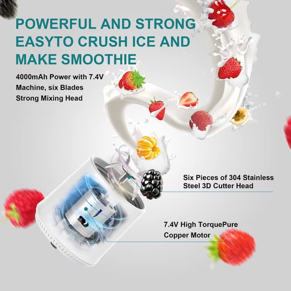 Blender – Miniblender – Shake Maker – USB-uppladdningsbar Miniblender – Bärbar Blender för Shakes, Smoothies och Juicer – Grå