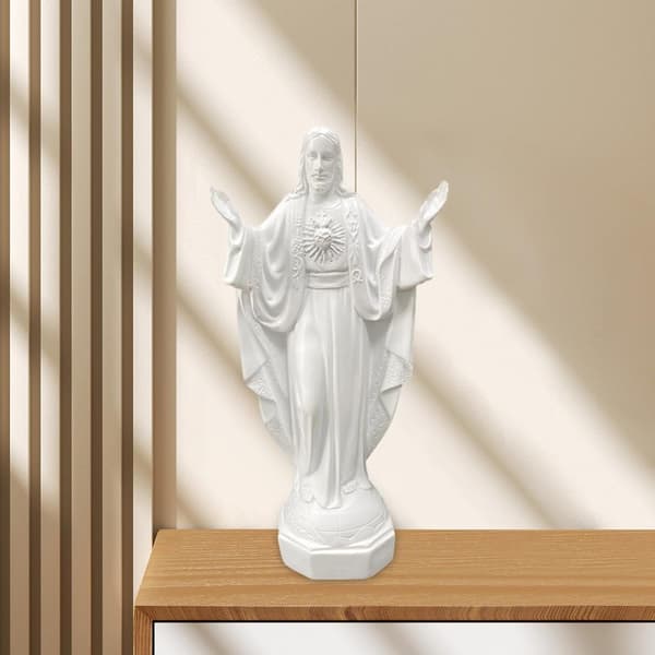 Vit Jesus-staty - Religiös figurskulptur för hemaltare, katolsk gåva, kristen bordskonst
