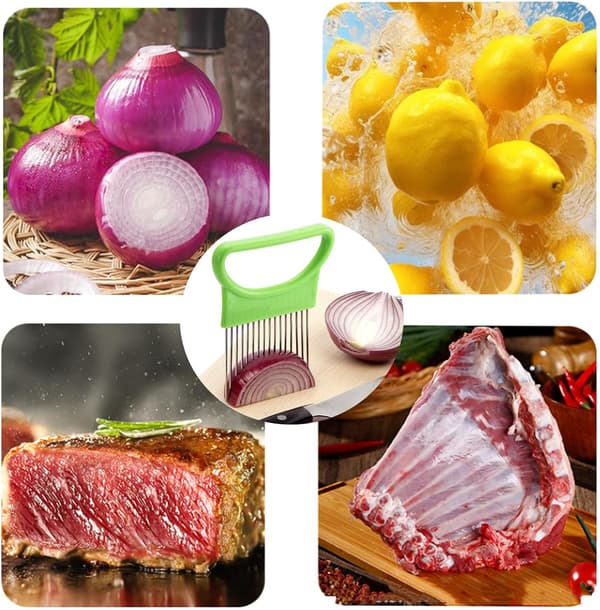 4-pack lök-hackare med lock, grönsaksskärare i rostfritt stål för tomat, potatis, citron, avokado, multifunktionell mathackare för köksassistent