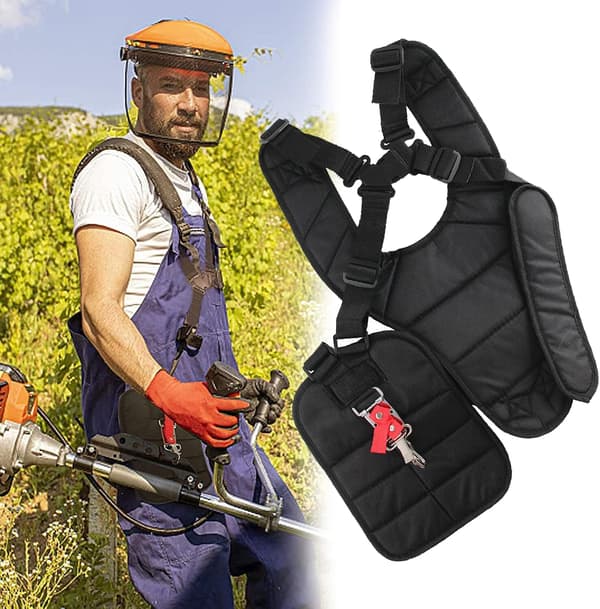 Trimmersele, bekväm vadderad dubbel axelrem för Stihl Husqvarna Echo grästrimmare röjsågar ogräsrensare