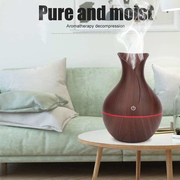 Diffuser, 200 ml USB LED Ultraljudsdiffuser — Bärbar kallmistsfuktare för hem och kontor (mörk träådring)